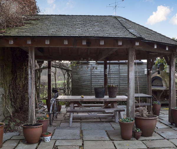 The covered patio at Lower Barn Farm in Ribchester